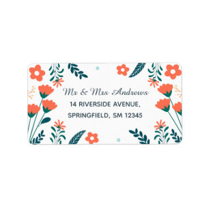 Modern Red Floral on White Custom Address Label