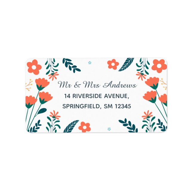 Modern Red Floral on White Custom Address Label (Front)