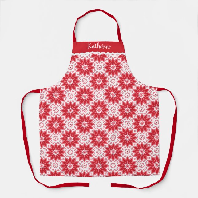 Modern Red Floral Patten Baking Apron (Front)