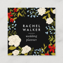 Modern red floral square planner business card