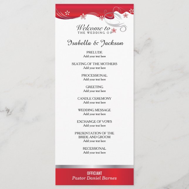 Modern Red Floral Wedding Program Programme (Front)