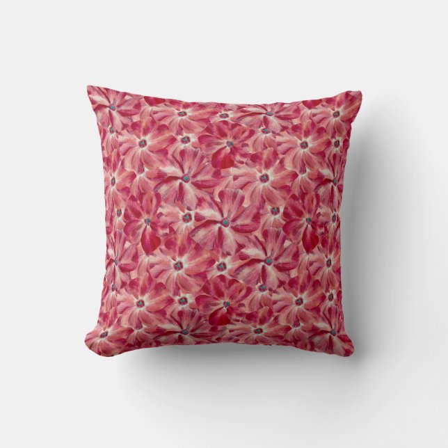 Modern Red Flowers Watercolor Floral Pattern Cushion (Front)