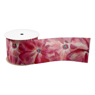 Modern Red Flowers Watercolor Floral Pattern Satin Ribbon