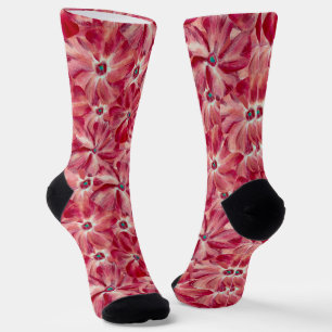 Modern Red Flowers Watercolor Floral Pattern Socks