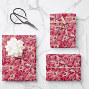 Modern Red Flowers Watercolor Floral Pattern Wrapping Paper Sheet