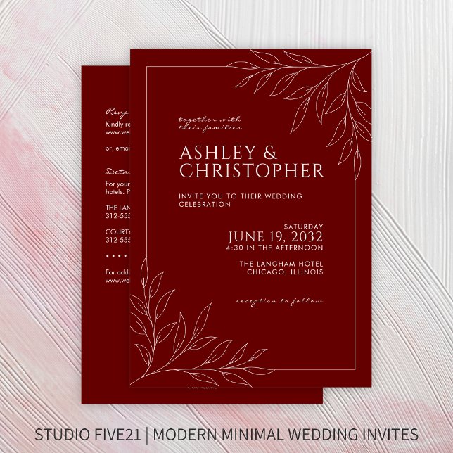 Modern Red Foliage Outline All-in-One Wedding Invitation (Creator Uploaded)