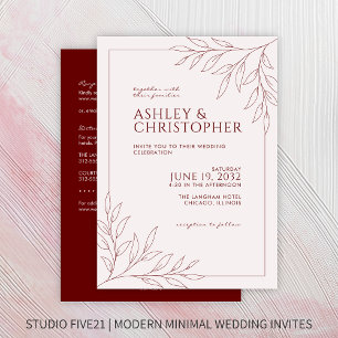 Modern Red Foliage Outline All-in-One Wedding Invitation