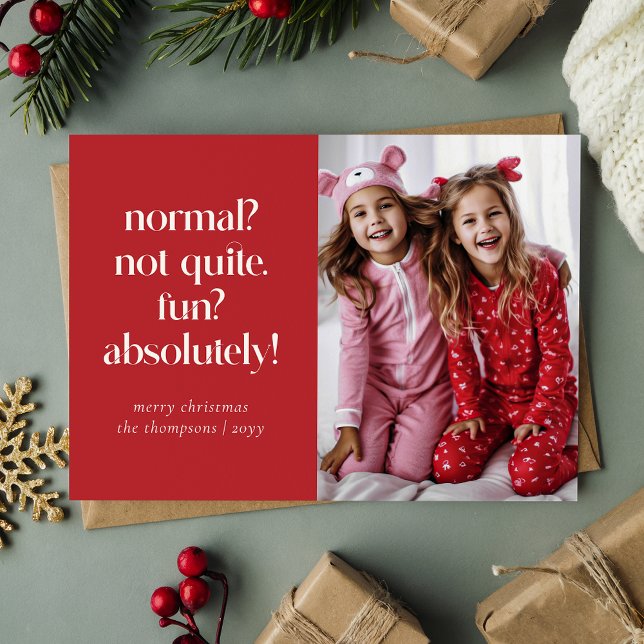 Modern Red Funny Family Photo Christmas Card (Creator Uploaded)