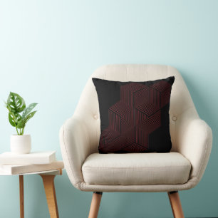 Modern Red Geometric Honeycomb 3D Optical Illusion Cushion