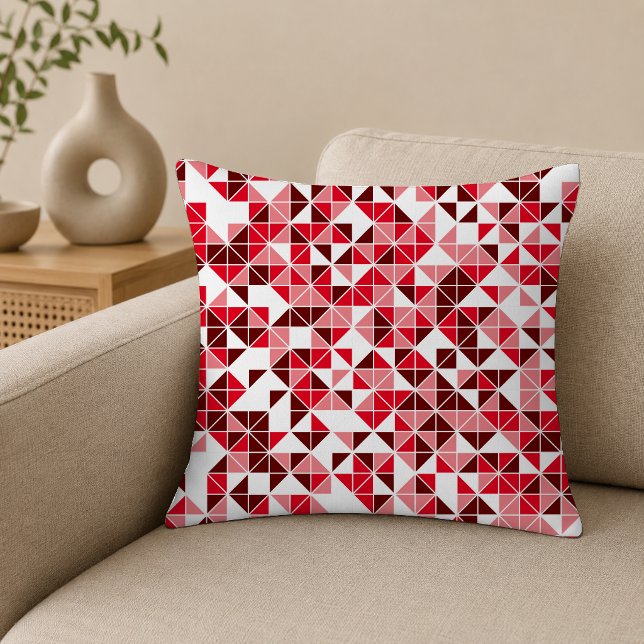 Modern Red Geometric Pattern Throw Pillow (Creator Uploaded)