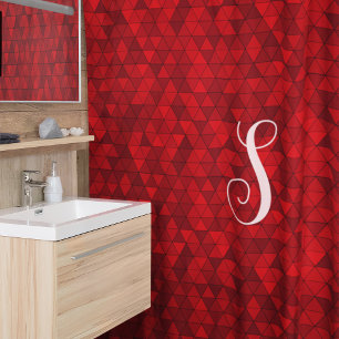 Modern Red Geometric Triangles Custom Monogram Shower Curtain