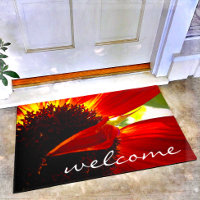 Modern Red Gerber Daisy Photo Welcome Script