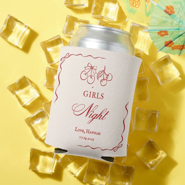 Modern Red Girls Night Dinner Party Can Cooler (In Situ Summer)
