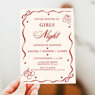 Modern Red Girls Night Dinner Party  Invitation