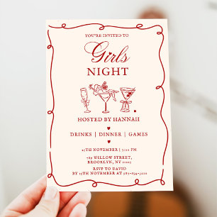 Modern Red Girls Night Dinner Party  Invitation