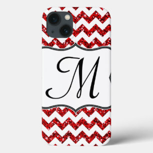 Modern Red Glitte Chevron Girly Monogram IPAD Case