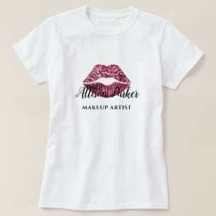 Modern Red Glitter Kiss Lip Makeup Artist T-Shirt