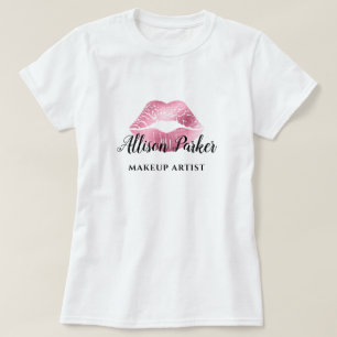 Modern Red Glitter Kiss Lip Makeup Artist T-Shirt