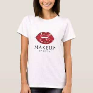 Modern Red Glitter Lipstick Lips Kiss T-Shirt