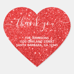 Modern red Glitter Thank You  Heart Sticker