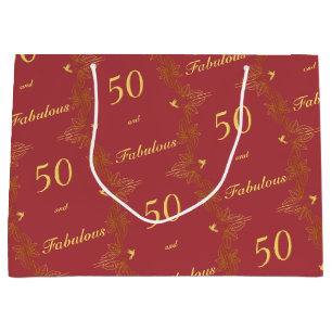 Modern Red Gold 50 Fabulous Birthday  Large Gift Bag