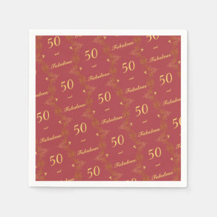 Modern Red Gold 50 Fabulous Birthday  Napkin