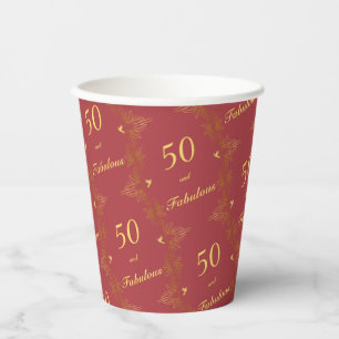 Modern Red Gold 50 Fabulous Birthday  Paper Cups