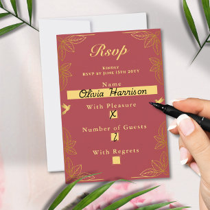 Modern Red Gold 50 Fabulous Birthday RSVP Card