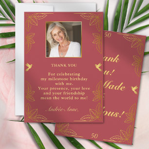 Modern Red Gold 50 Fabulous Birthday Thank You Card