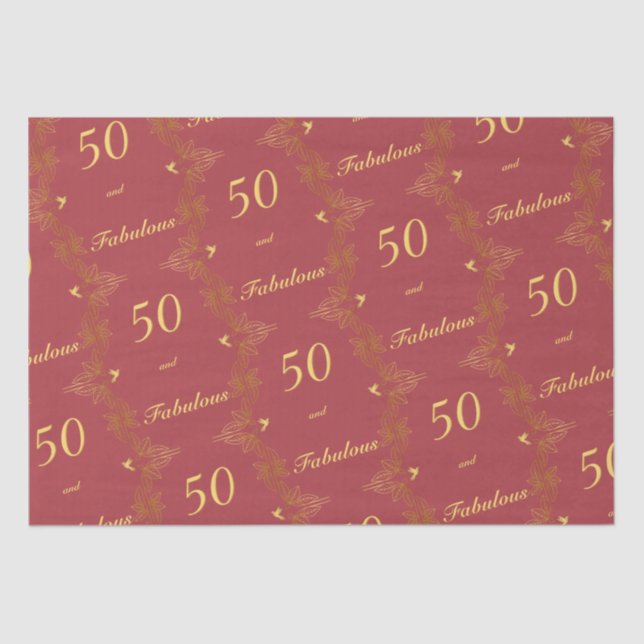 Modern Red Gold 50 Fabulous Birthday Tissue Paper (Front)