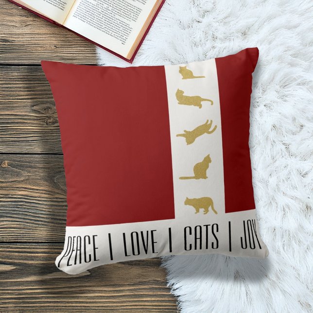 Modern Red Gold Cat Christmas Cushion (Creator Uploaded)