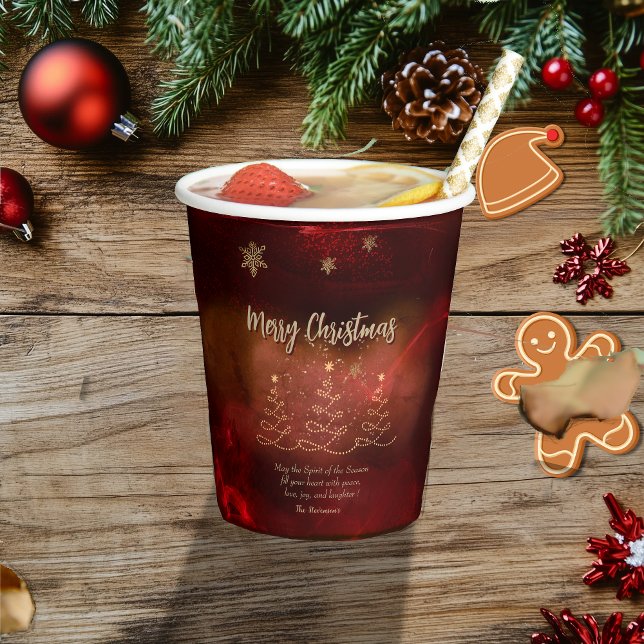 Modern Red Gold Christmas Tree  Paper Cups (Modern Red Gold Christmas Tree Paper Cups)