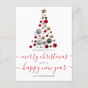 MODERN Red & Gold Christmas Wishes Bauble Tree Holiday Postcard