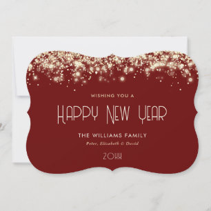Modern Red Gold Confetti Happy New Year Card