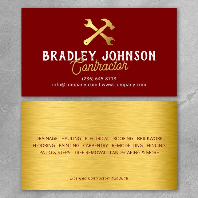 Modern Red Gold Construction Building Business Card (Creator Uploaded)