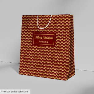 Modern Red Gold Custom Holiday Gift Bag