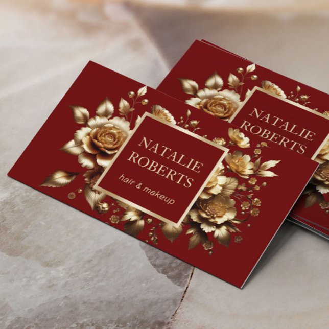 Modern Red & Gold Floral Beauty Salon SPA Luxury Business Card (Creator Uploaded)