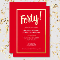 Modern Red & Gold Foil 40th Birthday