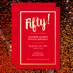 Modern Red & Gold Foil 50th Birthday
