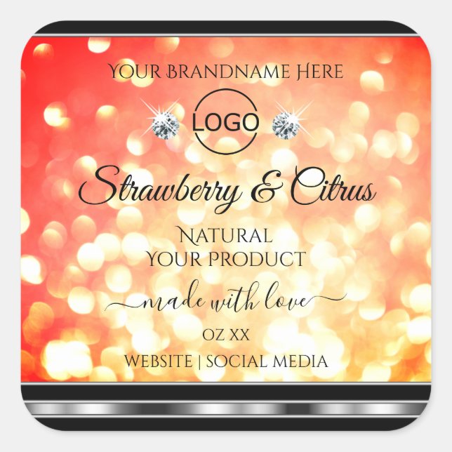 Modern Red Gold Glitter Product Labels Jewels Logo (Front)