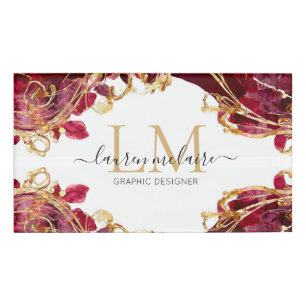 Modern Red & Gold Monogram Script Name Tag