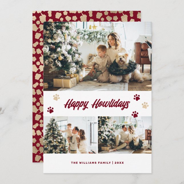 Modern Red Gold Photo Happy Howlidays Card (Front/Back)