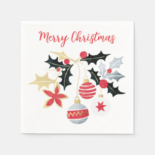 Modern Red Gold & Silver Christmas Ornaments Napkin