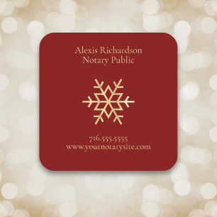 Modern Red Gold Snowflake Notary Holiday Marketing Square Sticker