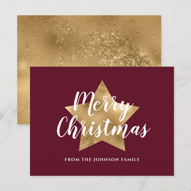 Modern Red Gold Star Christmas Postcard (Front/Back)