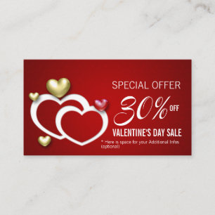 Modern Red Gold Valentine Hearts Discount Card
