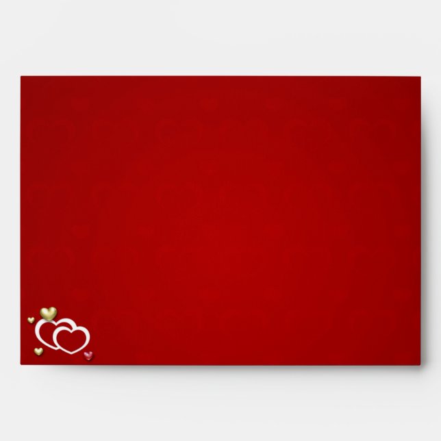 Modern Red Gold Valentine Hearts Envelope (Front)
