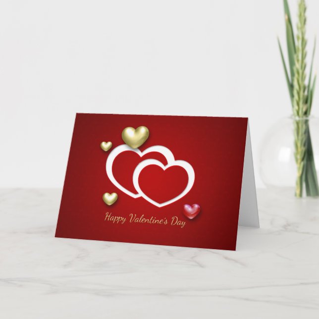 Modern Red Gold Valentine Hearts Holiday Card (Front)