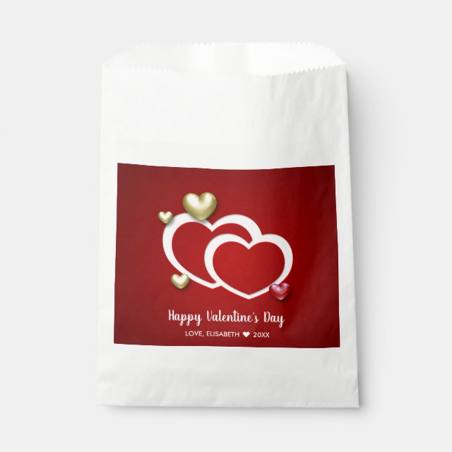 Modern Red Gold Valentine's Day Hearts Favour Bags (Front)