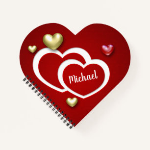 Modern Red Gold Valentine's Day Hearts Notebook